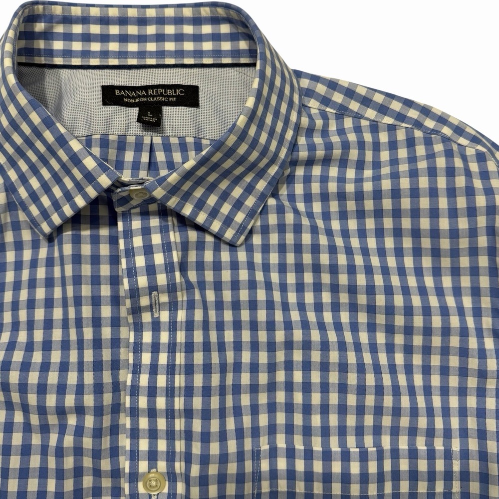 Banana Republic L Non Iron‎ Classic Fit Blue Gingham Dress Shirt